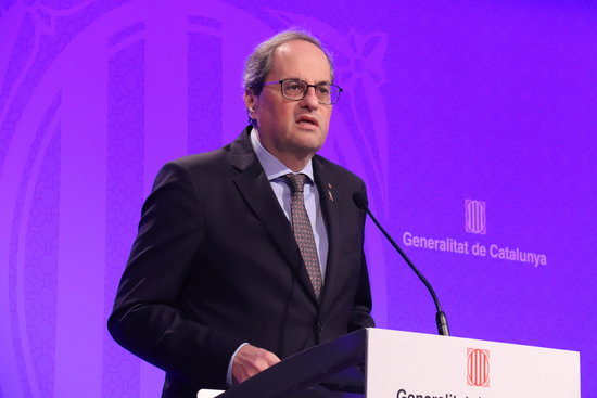 Catalan president Quim Torra at a press conference on March 12, 2020 (by Aina Martí)